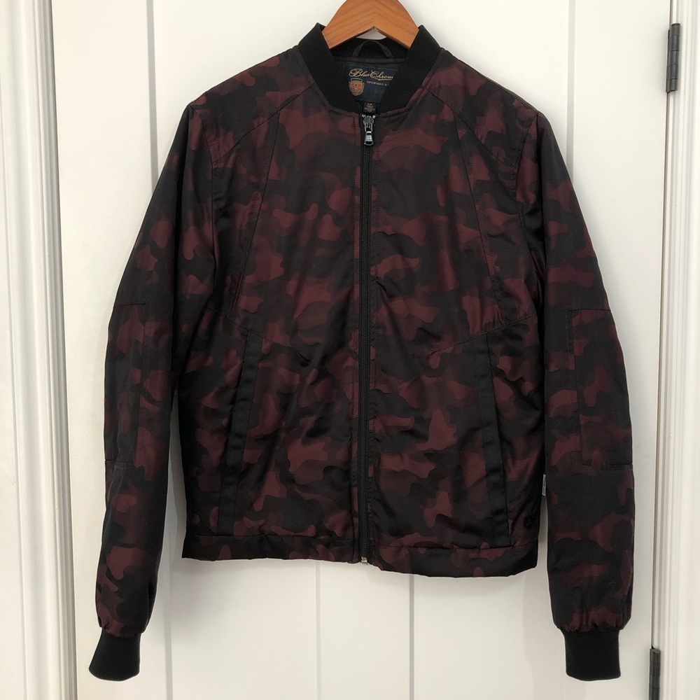 Buffalo David Bitton Camo Bomber Jacket Mens S Burgundy Grunge Punk Streetwear